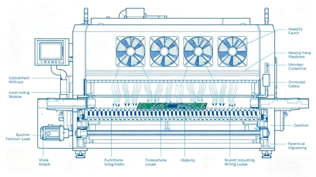 Blueprint of convection reflow soldering system with fans, components, and PCB Blueprint of convection reflow soldering system with fans, components, and PCB.jpg