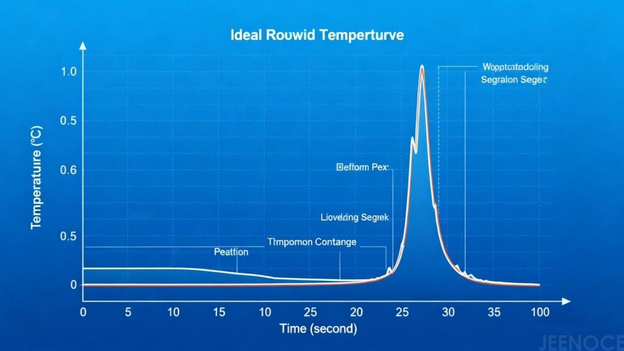 Graph of ideal reflow soldering temperature curve (ramp - soak - spike) for quality solder joints, with key stages labeled Graph of ideal reflow soldering temperature curve (ramp - soak - spike) for quality solder joints, with key stages labeled.jpg