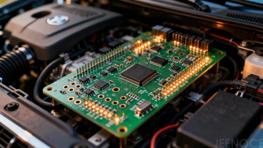 Automotive PCB with leaded components after reflow soldering Automotive PCB with leaded components after reflow soldering.jpg